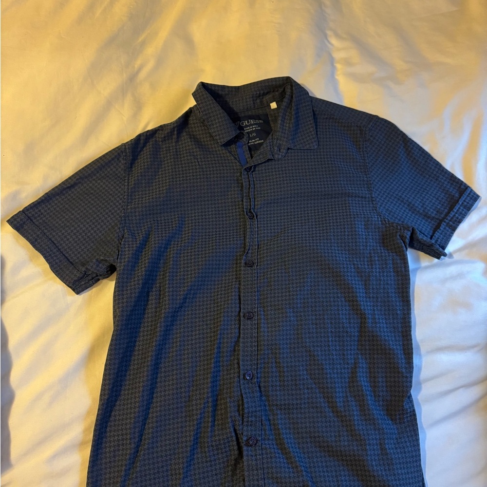 Guess Navy Checkered Casual Shirt